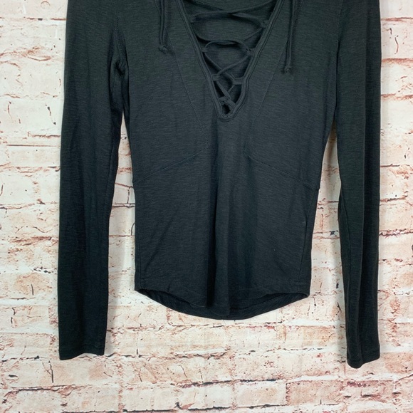 Free People Lucky Lace Up Black Top - Picture 3 of 6